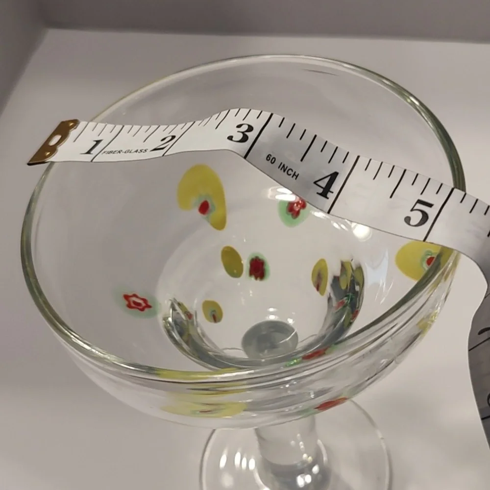 2 Crate & Barrel ZAZZ Millefiori Margarita Cocktail Hand Blown Clear Glass